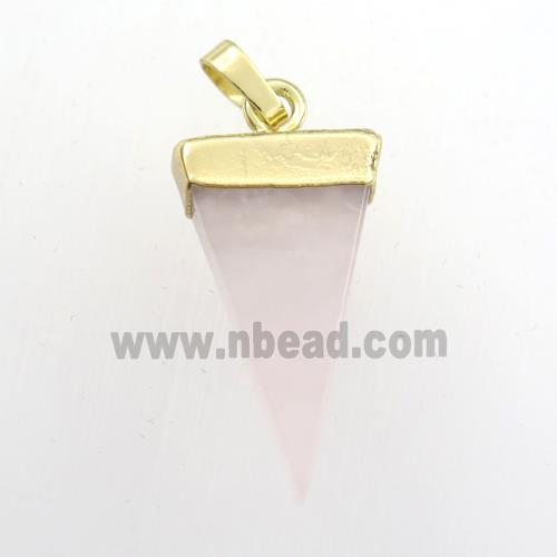 rose quartz pendant, triangle, gold plated