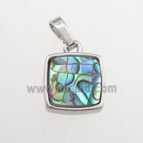 rainbow Paua Abalone shell pendant, platinum plated