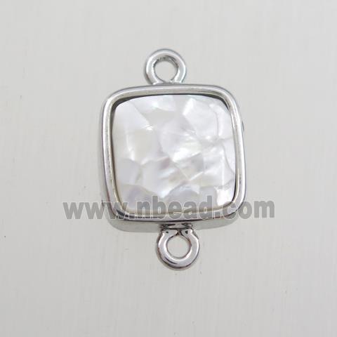 white Paua Abalone shell connector, square, platinum plated