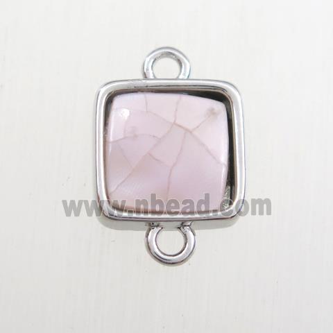 pink Paua Abalone shell connector, square, platinum plated