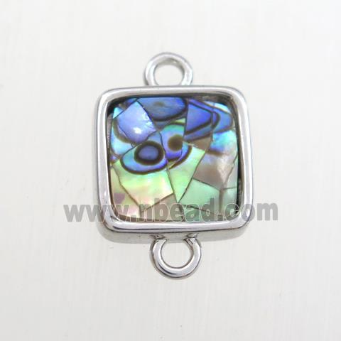 rainbow Paua Abalone shell connector, square, platinum plated