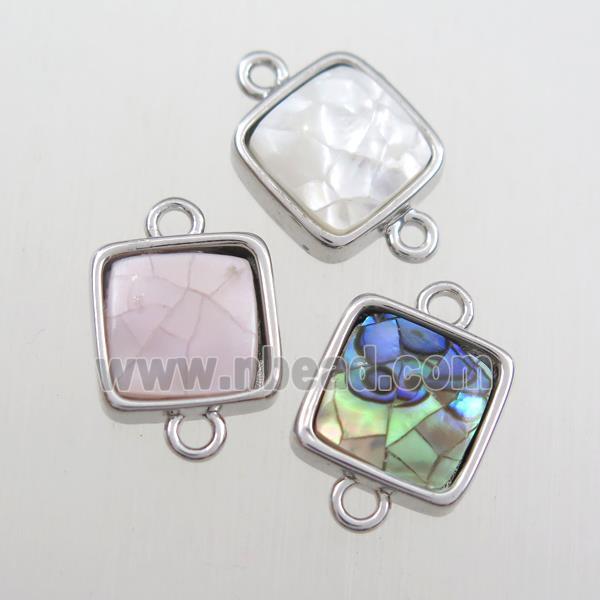 mixed color Paua Abalone shell connector, square, platinum plated