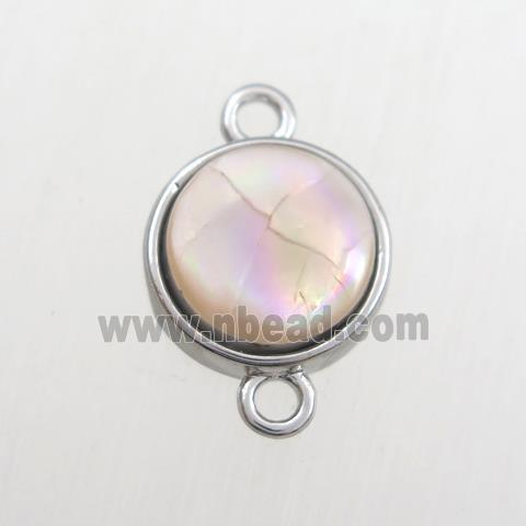 pink Paua Abalone shell connector, circle, platinum plated