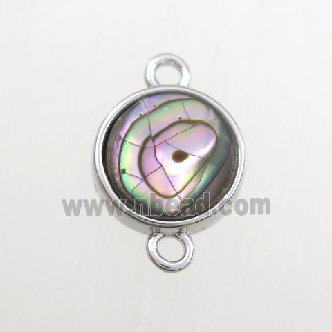 rainbow Paua Abalone shell connector, circle, platinum plated