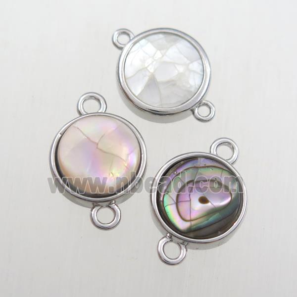 mix color Paua Abalone shell connector, circle, platinum plated