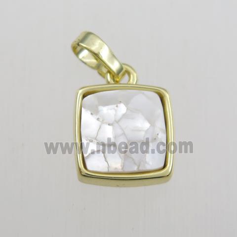white Paua Abalone shell pendant, square, gold plated