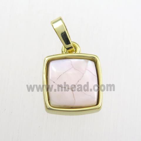 pink Paua Abalone shell pendant, square, gold plated