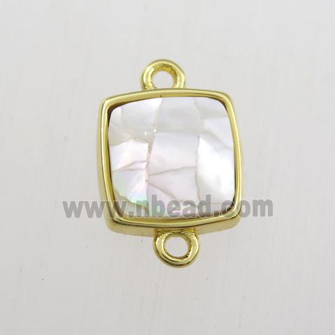 white Paua Abalone shell connector, square, gold plated