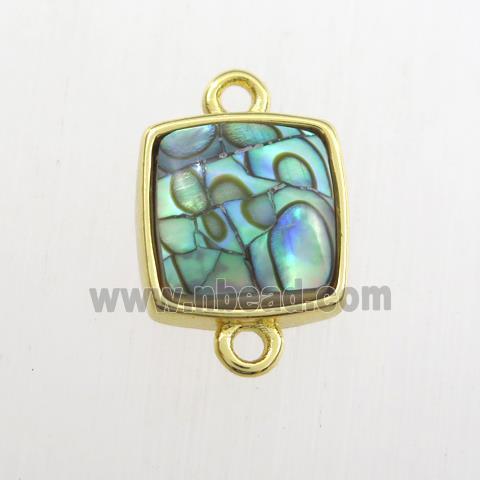 multicolor Paua Abalone shell connector, square, gold plated