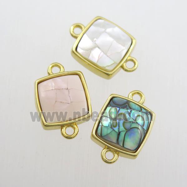mixed color Paua Abalone shell connector, square, gold plated