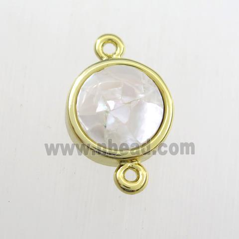 white Paua Abalone shell connector, circle, gold plated