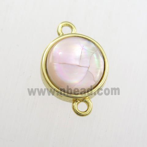 pink Paua Abalone shell connector, circle, gold plated