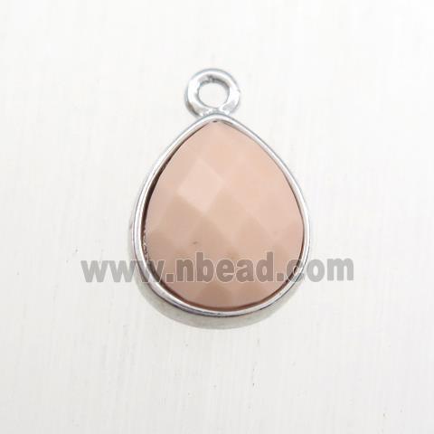 pink dye coral pendant, teardrop, platinum plated