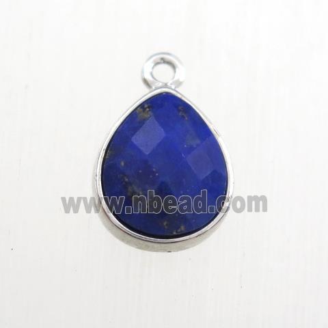 blue Lapis Lazuli pendant, teardrop, platinum plated