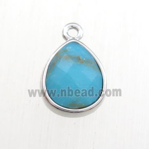 blue Turquoise pendant, teardrop, platinum plated