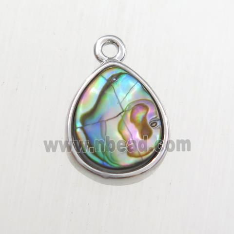 Abalone Shell pendant, teardrop, platinum plated