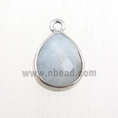 blue Aquamarine pendant, teardrop, platinum plated
