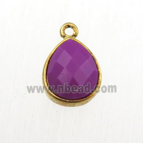 purple Jade pendant, teardrop, gold plated