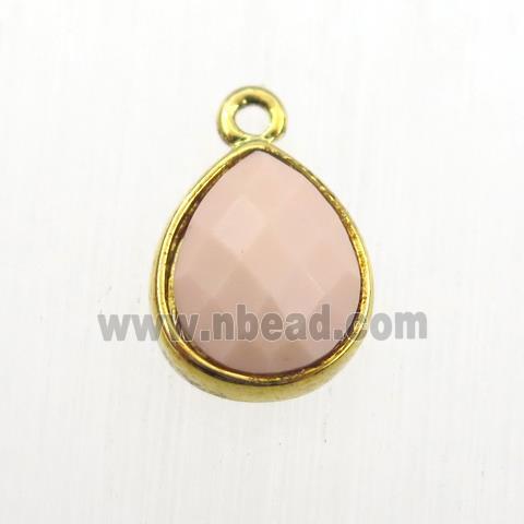 pink dye Coral pendant, teardrop, gold plated