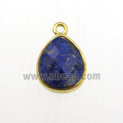 blue Lapis Lazuli pendant, teardrop, gold plated