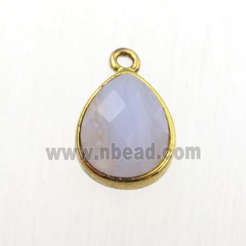 Blue Lace Agate pendant, teardrop, gold plated