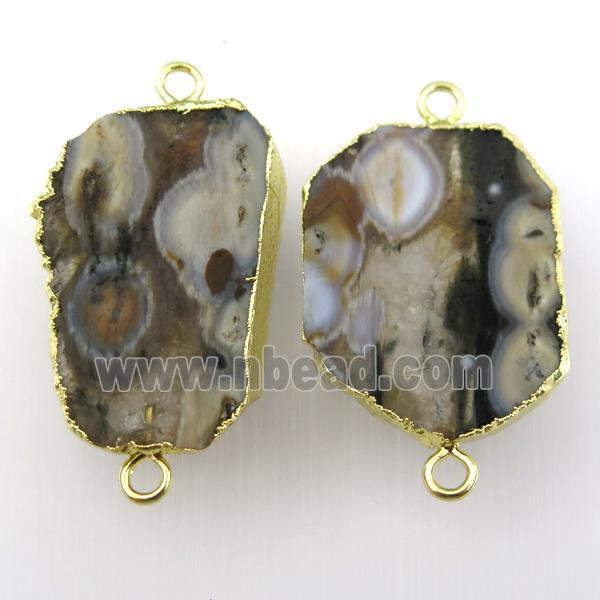 Ocean Agate slice connector, freeform, gold plated