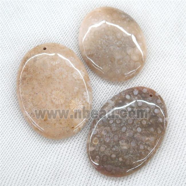 Coral Fossil Pendants, oval, yellow