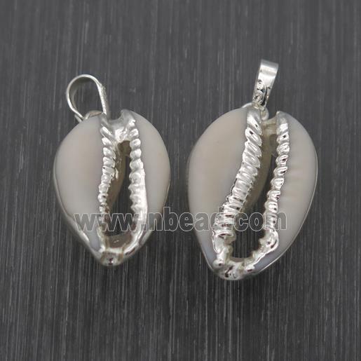 white Conch Shell pendants, silver plated