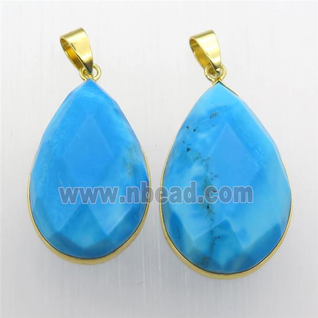 blue Turquoise pendants, faceted teardrop