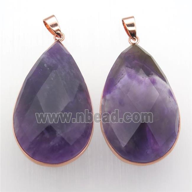 purple Amethyst Pendants, faceted teardrop