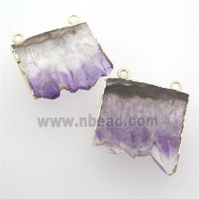 Amethyst Druzy slab pendants with 2loops, gold plated