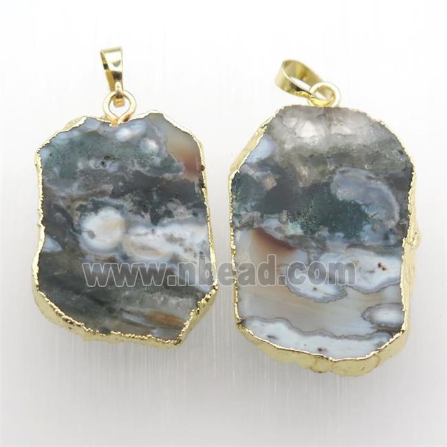 Ocean Agate slice pendants, gold plated