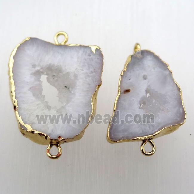 white druzy agate slice connector, gold plated