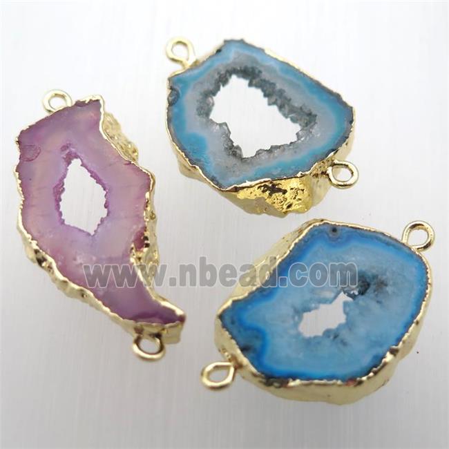 druzy agate slice connector, gold plated, mix color