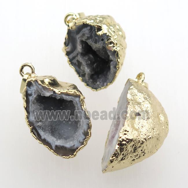 Agua Nueva Mexican Agate Druzy geode pendant, freeform, gold plated