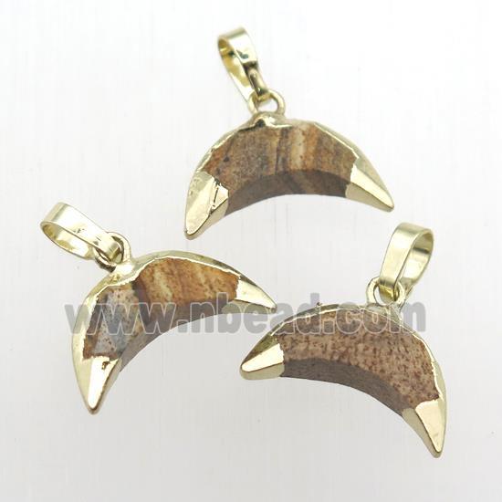 Picture Jasper crescent pendant, gold plated