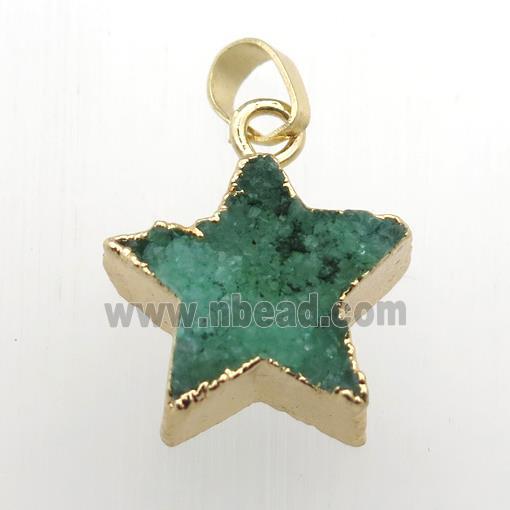 green Druzy Quartz star pendant, gold plated