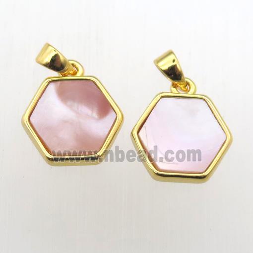 pink Queen Shell hexagon pendants