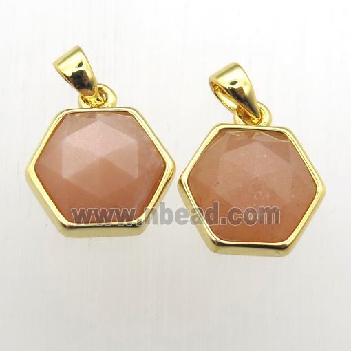 peach SunStone hexagon pendants
