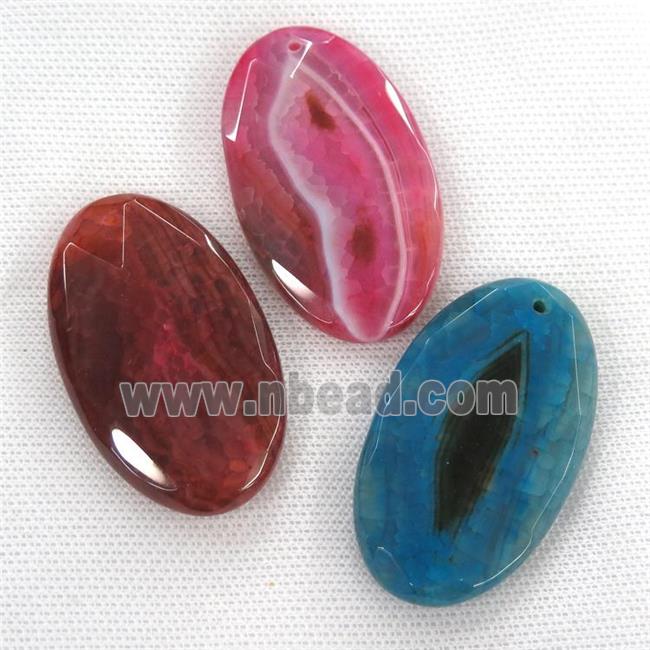 Agate pendants, faceted oval, mixed color