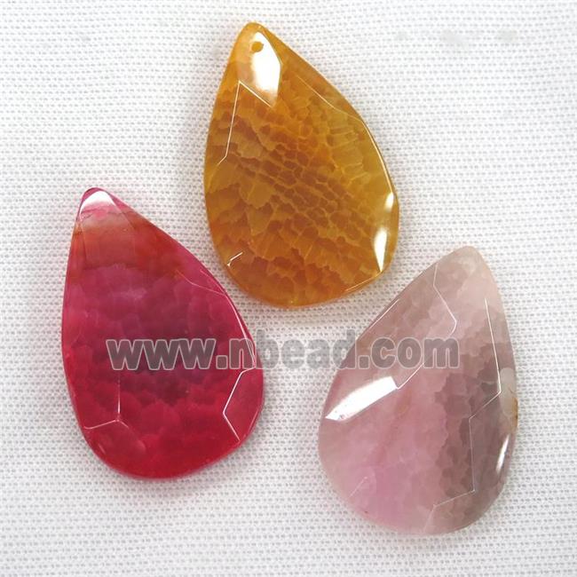 Agate pendants, faceted teardrop, mixed color
