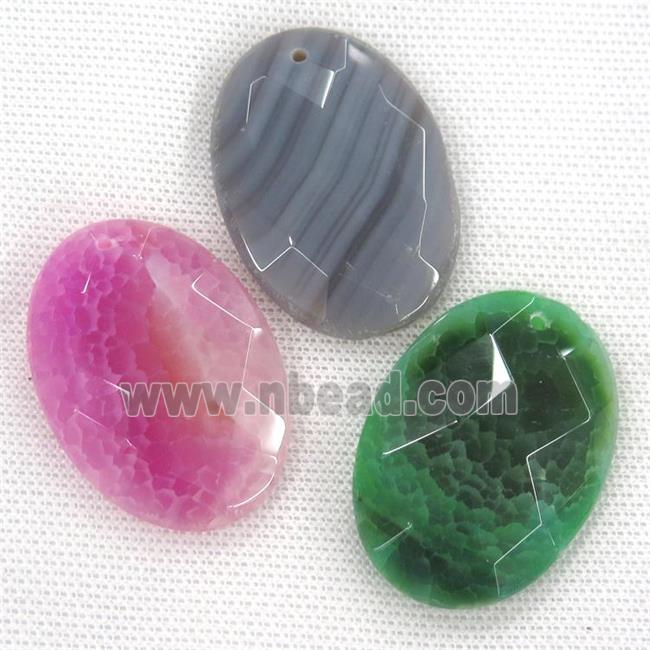 Agate pendants, faceted oval, mixed color