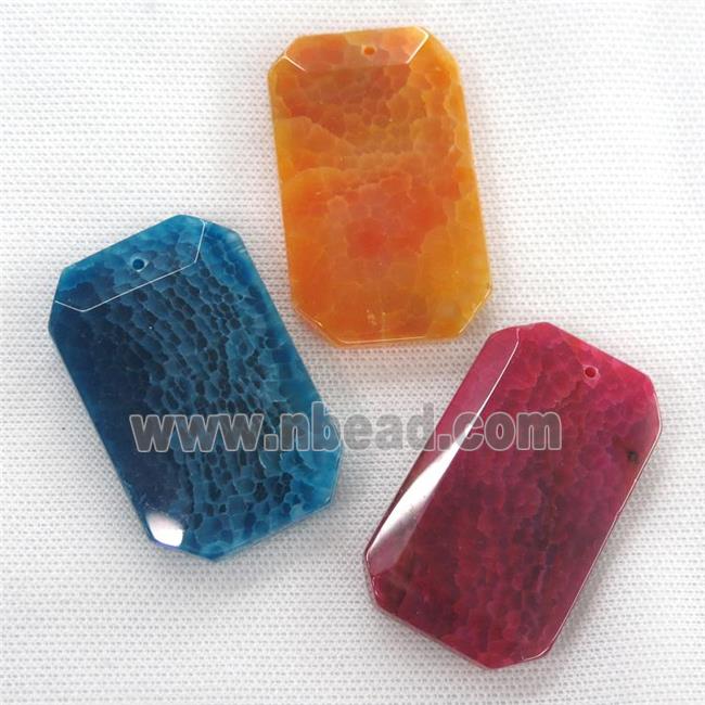 Agate pendants, faceted rectangle, mixed color
