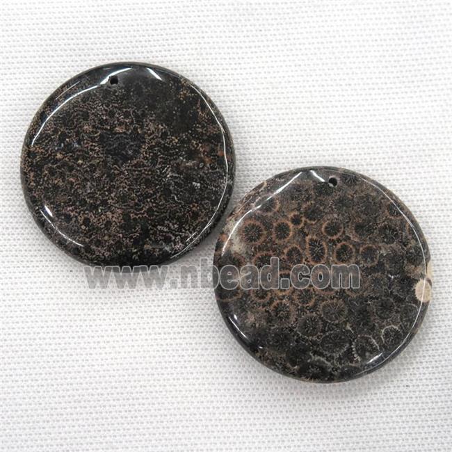 black Coral Fossil pendants, circle