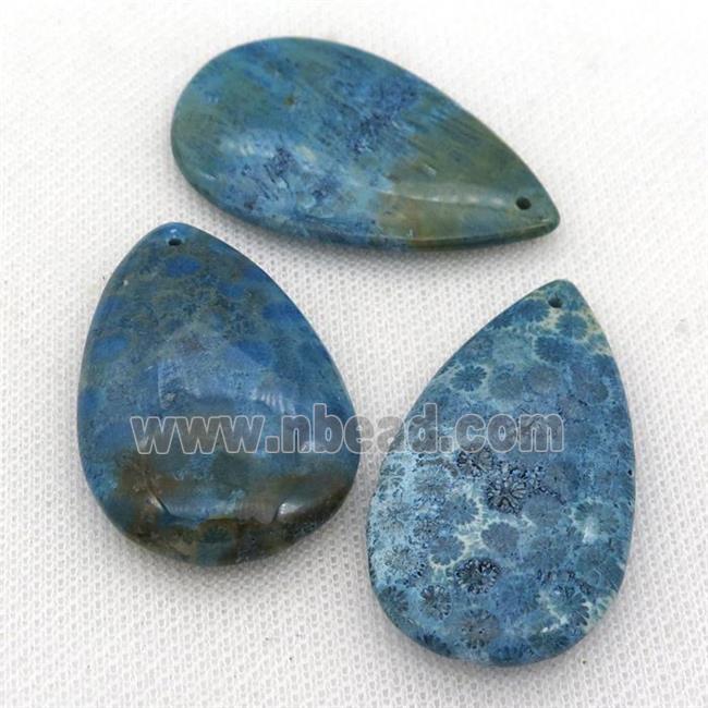blue Coral Fossil pendants, teardrop