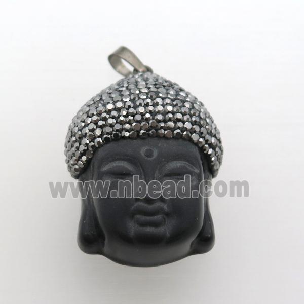 black Obsidian buddha pendant pave rhinestone