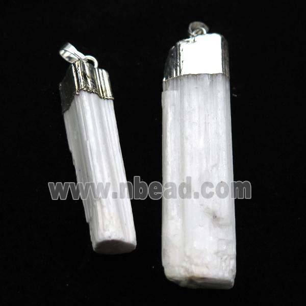 white Selenite stick pendant, silver plated