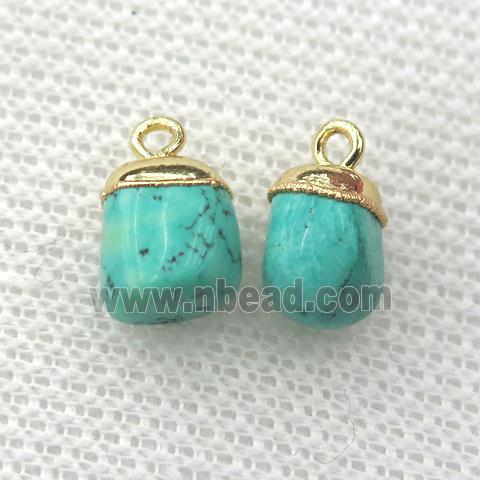 green Turquoise pendant, freeform, gold plated