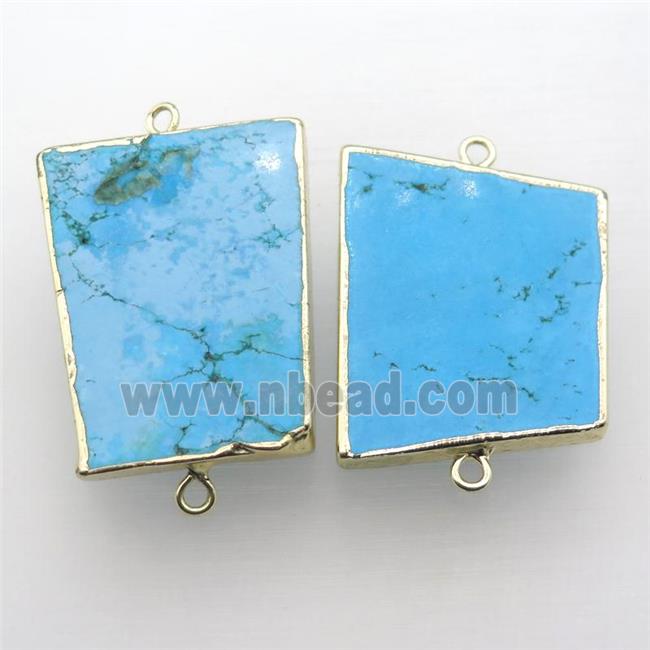 blue Turquoise connector, Trapeziform, gold plated