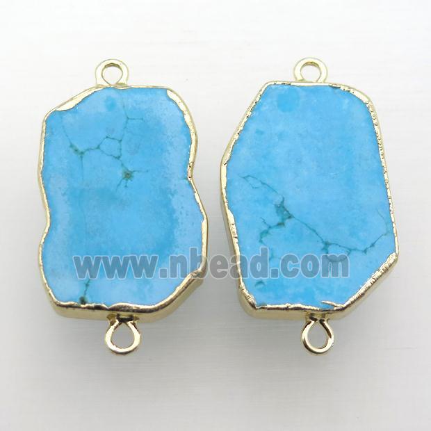 blue Turquoise connector, freeform, gold plated